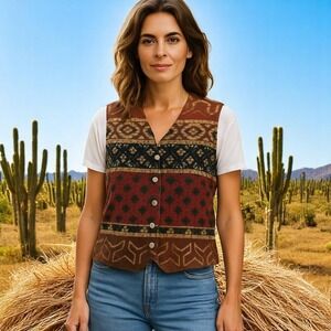 Women's Western Vest Large Vintage Aztec Tapestry Cowgirl Southwest